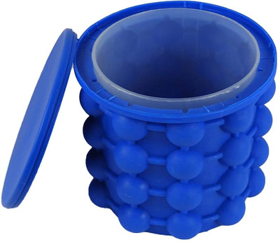 Planetone Ice Cube Maker Bucket Space Saving Silicone 2 in 1 Mould Container Blue Silicone Ice Ball Tray(Pack of1)