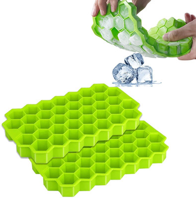 Manogyam Honeycomb 37 Cavity Ice Cube Mould Flexible Tray for Freezer,Chocolate Green Silicone Ice Cube Tray(Pack of2)