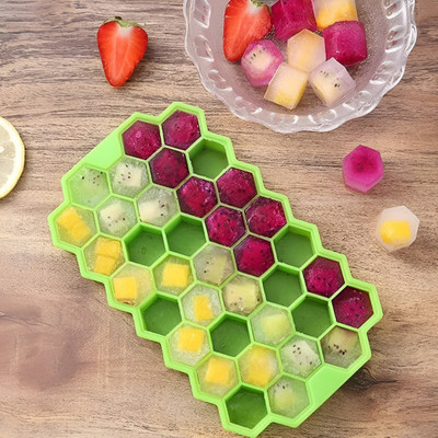 ChefNest Silicon Honey Comb Ice Cube Tray with 37 cavities green colour (Pack of 2) Green Silicone Ice Cube Tray(Pack of2)