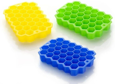 QUISTAL 37 Grid Hexagon Shape Flexible Honeycomb Ice Tray/Dish for Freezer Multicolor Silicone Ice Cube Tray(Pack of3)