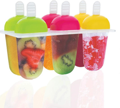 PGK TRADERS Plastic Reusable Popsicle Molds Ice Pop Makers Ice Pop Molds Kulfi Maker Mould, Candy Maker Plastic Popsicle Mold, Kids Ice Cream Tray Holder (Set of 6) Multicolor Plastic Ice Cube Tray(Pack of1)