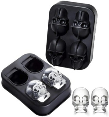 Allova 3D Skull Shape Ice Ball | 4 Grid Ice Cube Tray Black Plastic Ice Cube Tray(Pack of1)