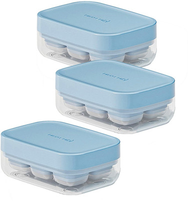 HARVA Silicone Ice Mold with Lid and Bin for Freezer Easy Release 6 Grids Square Mould Blue Plastic, Silicone Ice Cube Tray(Pack of3)
