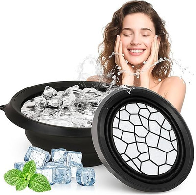 SHOWGIRL Collapsible Ice Facial Bowl with Lid Black Silicone Ice Cube Tray(Pack of1)