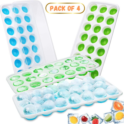 Dreamy Delights Ice Cube Tray For Freezer With Lid 21 Cavities With Pop Up Easy Release Multicolor Silicone Ice Cube Tray(Pack of4)