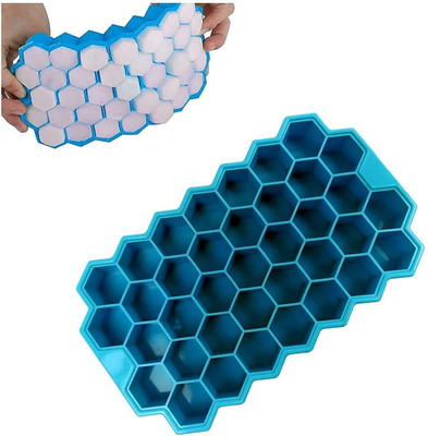 Homzview 2Pcs Flexible Silicone Honeycomb Shape ice cube maker tray Molds 37 Grids Blue Silicone Ice Cube Tray(Pack of2)