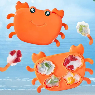 DeoDap Crab-Shaped Silicone Ice Cream & Popsicle Mold for Kid Orange Silicone Ice Cube Tray(Pack of1)