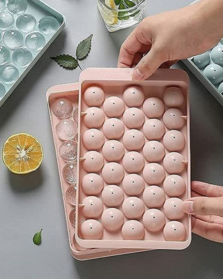 joyus Round Ice Cube Tray with Lid, Ice Ball Maker Tray 1 x 33 Ice Balls Pink Plastic Ice Ball Tray(Pack of1)
