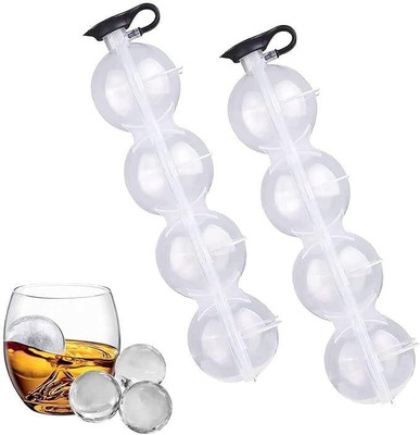 Jexix Round Ice Cube Mold 4 Hole Whiskey Ice Ball Maker Clear Plastic, Silicone Ice Ball Tray(Pack of2)