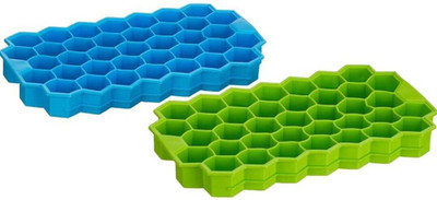 Dreamy Delights 37 Cavities Ice Tray for Freezer Silicon ice Cube Tray, Fridge Ice Tray with Lid Green, Blue Silicone Ice Cube Tray(Pack of2)