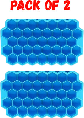 Kamview 2Pcs Flexible Honeycomb Shape ice cube maker tray Mould 37 Cavity Blocks Blue Silicone Ice Cube Tray(Pack of2)