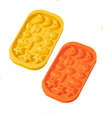 Newvent Multi-Purpose Reusable Ice Cube Tray with Cute Cartoon Design, Dustproof Yellow, Green Plastic Ice Cube Tray(Pack of2)