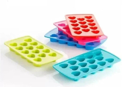 Dipraj Heart Shape Ice Cube Tray Multicolor Plastic Ice Cube Tray(Pack of3)
