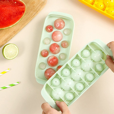 HomeHunt Ice Pops Cube Tray Super Soft PP Round Ice Mold Ball Maker with Lid Green Silicone Ice Ball Tray(Pack of1)