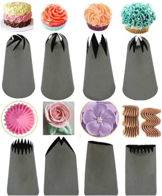 Husaini Mart 8 NOZZLE Stainless Steel Multi-opening Icing Nozzle(Silver Pack of 8)