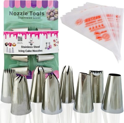 Husaini Mart 2D 1M 336 1AM Rose Grass Leaf Basket Nozzle DIY Cream Rose Flower Piping Nozzles Stainless Steel Multi-opening Icing Nozzle(Steel Pack of 8)