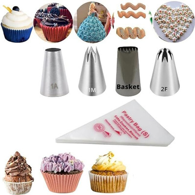 MARHABA TRADERS LEGACYCART 4 Nozzles 1A Basket 1M 2F Cake Decorating Set with 20 Piping Bag Stainless Steel Round Icing Nozzle(Grey Pack of 1)