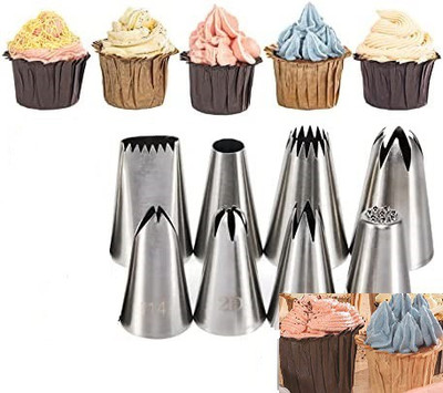 kyamison Combo 8 Pieces Nozzle Icing Piping Tips Stainless Steel Multi-opening Icing Nozzle(Silver Pack of 8)