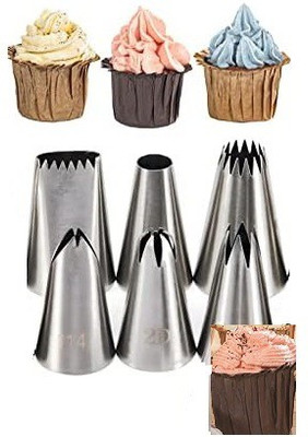 kyamison Combo 6 Pieces Nozzle Icing Piping Tips Stainless Steel Multi-opening Icing Nozzle(Silver Pack of 6)