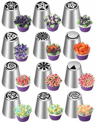 ALAMDAAR Russian Ruffle Skirt Icing Piping Tips Nozzles | Cake Decorating Tool | Set Of 12 Kitchen Tool Set(Baking Tools)