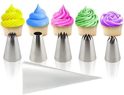 kyamison 5Pc Nozzles Combo Set With 25 PC Icing Piping Bag Stainless Steel Multi-opening Icing Nozzle(Steel Pack of 6)