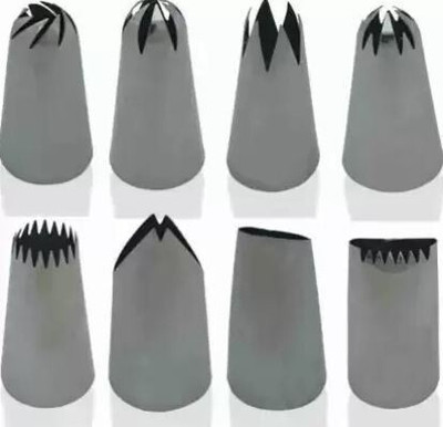 ALAMDAAR 2D 1M 2F 2C Rose Basket DIY Cream Piping Nozzles Cake Decoration Tool Set Stainless Steel Multi-opening Icing Nozzle(Silver Pack of 8)