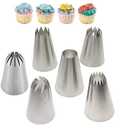 kyamison 6 PC Cake Piping Cream Frosting Nozzles Set for Baking Cupcake Muffin Stainless Steel Multi-opening Icing Nozzle(Steel Pack of 6)