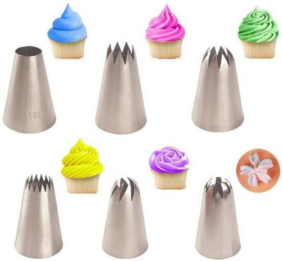 kyamison Nozzle Combo Set 6 pcs Cake Icing Piping Nozzle Pastry Tips 172 2D 1M 2F 1A 336 Stainless Steel Quick Flower Icing Nozzle(Steel Pack of 6)
