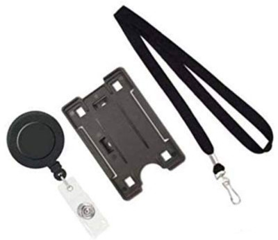 KKSW Plastic ID Badge Holder, ID Badge Reel, Lanyard(Pack of 2)