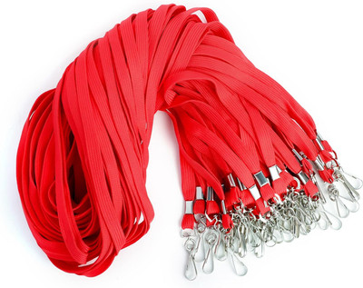 NSSP Tubeless Flat Lanyard ID Badge Lanyards with Swivel J-Hook Red-Pack of 5 Lanyard(Red)