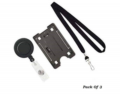 JSMSH Plastic ID Badge Reel, ID Badge Holder, Lanyard(Pack of 3)