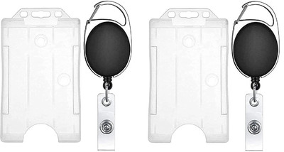 JSMSH Plastic ID Badge Holder, ID Badge Reel(Pack of 2)