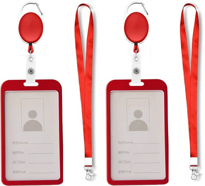 Ang Aluminum ID Badge Holder, ID Badge Reel, Lanyard(Pack of 2)