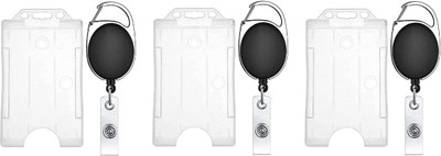 JSMSH Plastic ID Badge Holder, ID Badge Reel(Pack of 3)