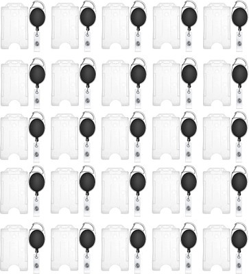 JSMSH Plastic ID Badge Holder, ID Badge Reel(Pack of 25)