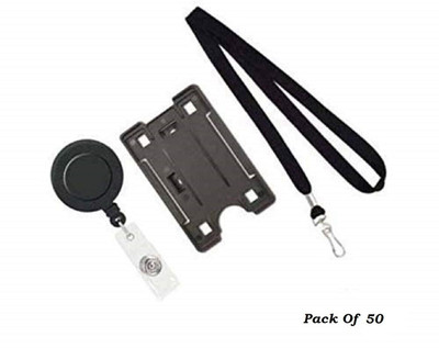 JSMSH Plastic ID Badge Reel, ID Badge Holder, Lanyard(Pack of 50)