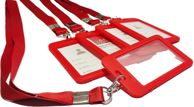 Ang Plastic ID Badge Holder, Lanyard(Pack of 5)