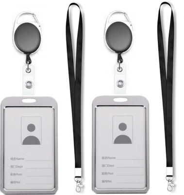Ang Aluminum ID Badge Holder, ID Badge Reel, Lanyard(Pack of 2)