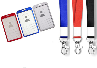 Ang Aluminum ID Badge Holder, Lanyard(Pack of 3)