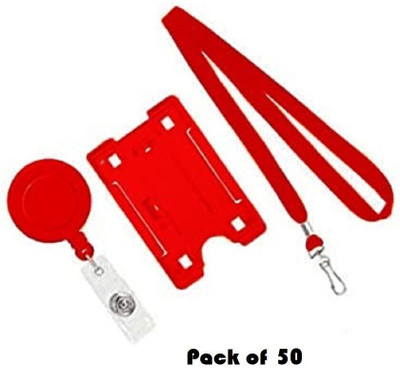 JSMSH Plastic ID Badge Reel, ID Badge Holder, Lanyard(Pack of 50)