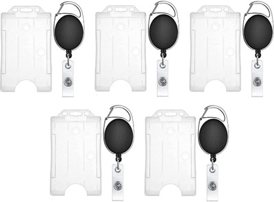 JSMSH Plastic ID Badge Holder, ID Badge Reel(Pack of 5)