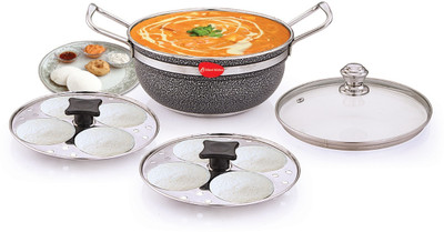 MAHAVIR Stainless Steel Idli Cooker Multi Kadai With Glass Lid Induction & Standard Idli Maker(2 Plates , 8 Idlis )