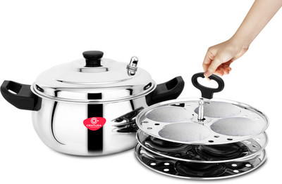 CENTURA Stainless Steel Curvv Multipurpose Idli Maker Cum Kadai (3 Plates, Silver) Induction & Standard Idli Maker(3 Plates , 12 Idlis )