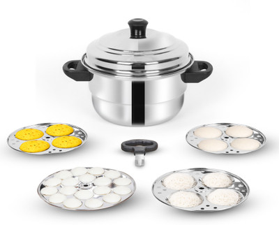 The Indus Valley StainlessSteel 3-Layer Bottom Idli pot with mini idli plate 22.5cm Diameter Induction Idli Maker(4 Plates , 30 Idlis )