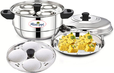 MISSIPPI Stainless Steel Multi Idli Cooker 2pc Idli Plate,1 Steamer Plate Induction & Standard Idli Maker(3 Plates , 8 Idlis )