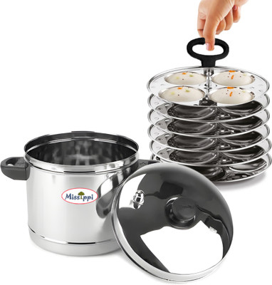 MISSIPPI Stainless Steel 6 Plate Idli cooker,Idli maker,edli bartan for Home Induction & Standard Idli Maker(6 Plates , 24 Idlis )