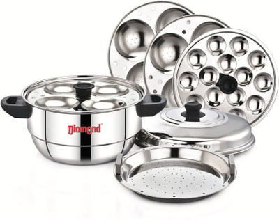 DIAMOND Steamer Pot/ 3 plates 12 Idlis, 1 Mini Idli Plate 18 Idlis, And 1 Steamer Plate Induction & Standard Idli Maker(1 Plates , 12 Idlis )