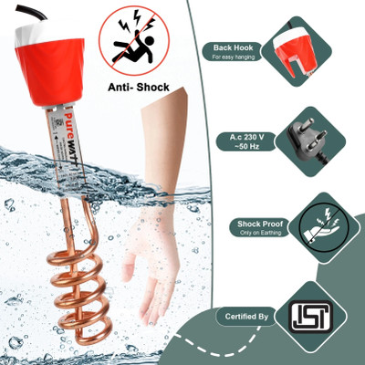 Pure Watt ISI Mark Shock-Proof & Water-Proof PWE014 Copper 2000 W Shock Proof Immersion Heater Rod(Water)