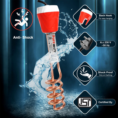Pure Watt ISI Mark Shock-Proof & Water-Proof PWE013 Brass 2000 W Shock Proof Immersion Heater Rod(Water)