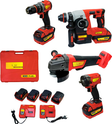 Hakimi XLNT 4PCS COMBO BL 4X5AH BATTERY IMPACT DRILL ANGLE GRINDER HAMMER 26MM, 390NM Cordless Impact Wrench(1/2 inch)